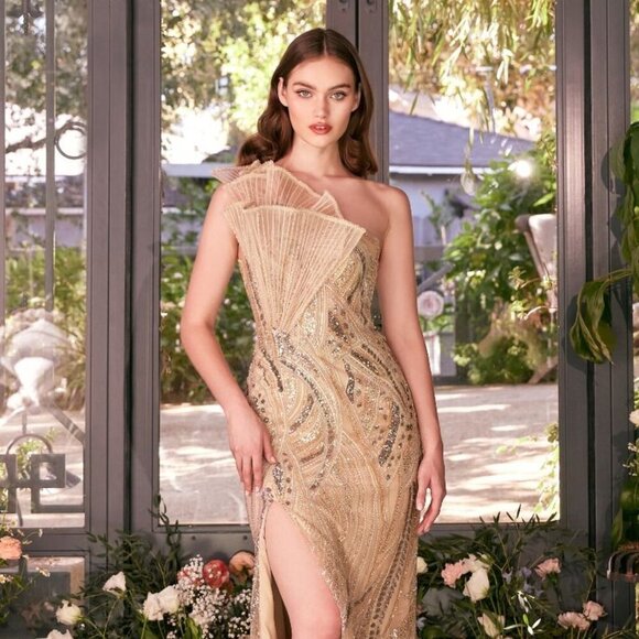 CD Dresses & Skirts - NEW FORMAL LONG ONE SHOULDER SHEATH RHINESTONES EMBELLISHED GALA DRESS CD A1435